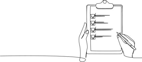 Ilustração de mãos preenchendo um checklist em uma prancheta