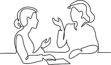 Ilustração de duas pessoas conversando em uma reunião