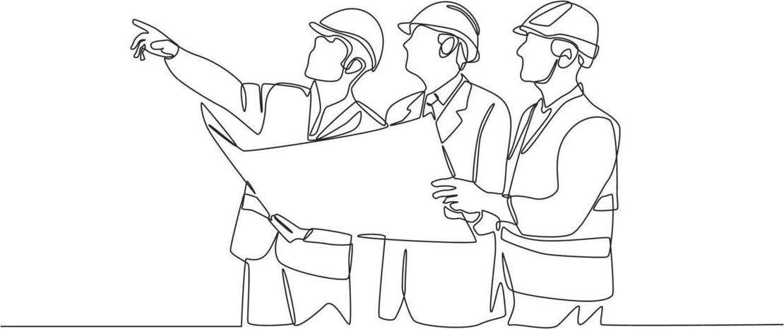 Ilustração de engenheiros analisando planta de obra